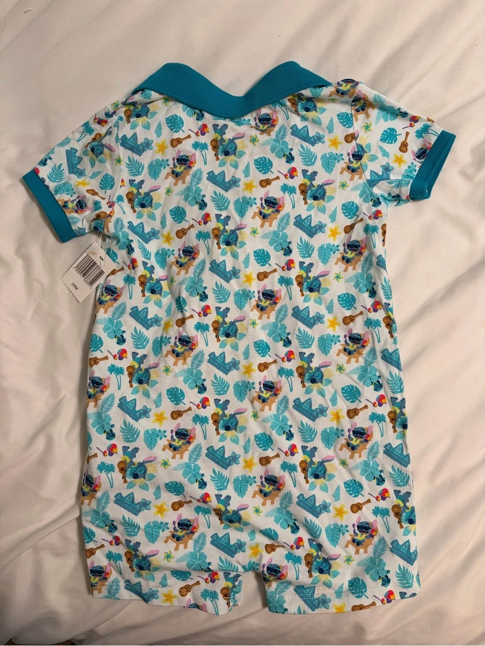 Disney Aulani Teal & Aqua Tropical Stitch Kids Pajama Romper